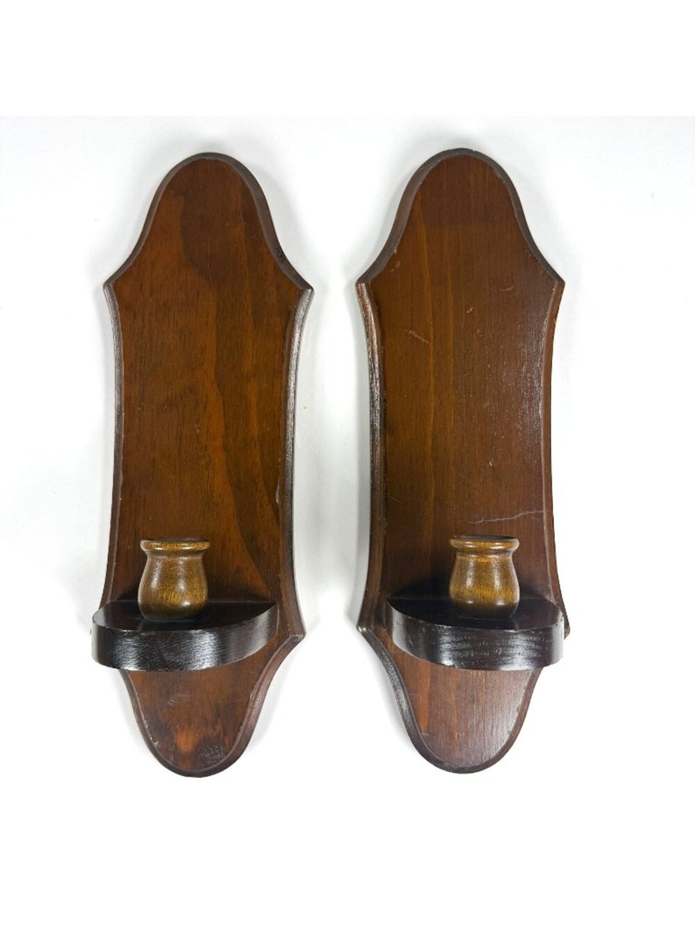 Vintage Home Interiors Wooden Wall Candle Holder Sconces Pair 15" Brown
